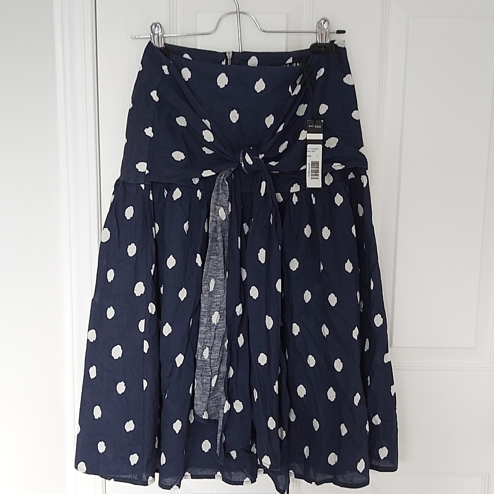 Navy Polka dot Midi Skirt